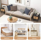 Comodino con anta scorrevole, stile moderno di metà secolo, con mobiletto contenitore, nero/bianco anticato