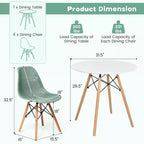 Tavolo da pranzo per 4 persone moderno rotondo e 4 sedie con gambe in legno Verde/Bianco
