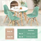Tavolo da pranzo per 4 persone moderno rotondo e 4 sedie con gambe in legno Verde/Bianco