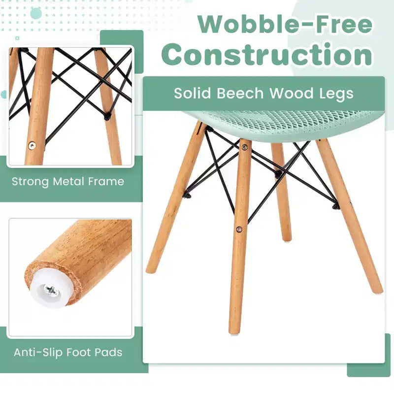 Tavolo da pranzo per 4 persone moderno rotondo e 4 sedie con gambe in legno Verde/Bianco