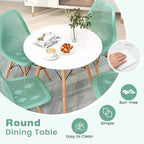 Tavolo da pranzo per 4 persone moderno rotondo e 4 sedie con gambe in legno Verde/Bianco