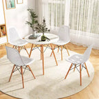 Tavolo da pranzo per 4 persone moderno rotondo e 4 sedie con gambe in legno Verde/Bianco