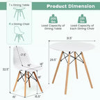 Tavolo da pranzo per 4 persone moderno rotondo e 4 sedie con gambe in legno Verde/Bianco