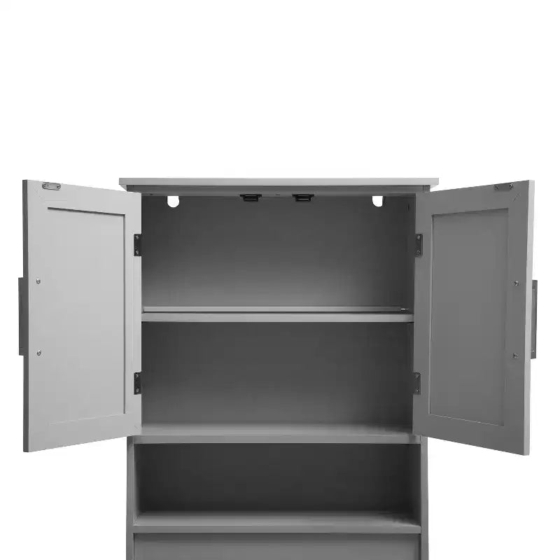 Organizzatore salvaspazio da bagno Vega sopra il WC con ante a chiusura magnetica, ripiano interno regolabile e ripiano inferiore aperto