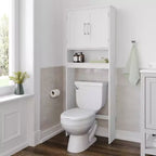 Organizzatore salvaspazio da bagno Vega sopra il WC con ante a chiusura magnetica, ripiano interno regolabile e ripiano inferiore aperto