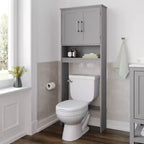 Organizzatore salvaspazio da bagno Vega sopra il WC con ante a chiusura magnetica, ripiano interno regolabile e ripiano inferiore aperto