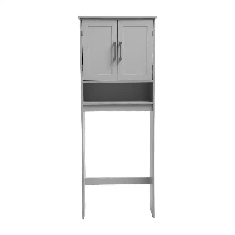 Organizzatore salvaspazio da bagno Vega sopra il WC con ante a chiusura magnetica, ripiano interno regolabile e ripiano inferiore aperto