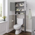 Organizzatore salvaspazio da bagno Vega sopra il WC con ante a chiusura magnetica, ripiano interno regolabile e ripiano inferiore aperto