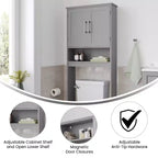 Organizzatore salvaspazio da bagno Vega sopra il WC con ante a chiusura magnetica, ripiano interno regolabile e ripiano inferiore aperto
