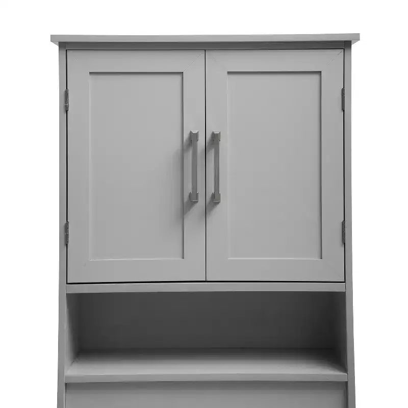 Organizzatore salvaspazio da bagno Vega sopra il WC con ante a chiusura magnetica, ripiano interno regolabile e ripiano inferiore aperto