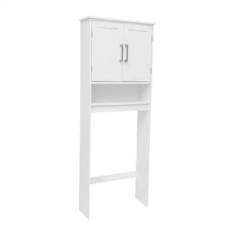 Organizzatore salvaspazio da bagno Vega sopra il WC con ante a chiusura magnetica, ripiano interno regolabile e ripiano inferiore aperto