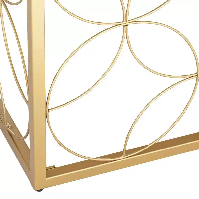 Tavolino d'appoggio quadrato Karin Modern Glam, 43 cm di larghezza, piano in finto marmo bianco e oro per soggiorno, camera da letto, comodino