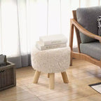 Poggiapiedi rotondo pouf in ecopelle imbottito con seduta imbottita bianco