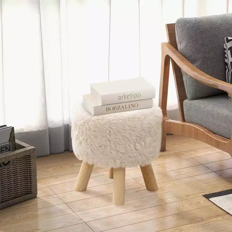 Poggiapiedi rotondo pouf in ecopelle imbottito con seduta imbottita bianco