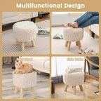 Poggiapiedi rotondo pouf in ecopelle imbottito con seduta imbottita bianco