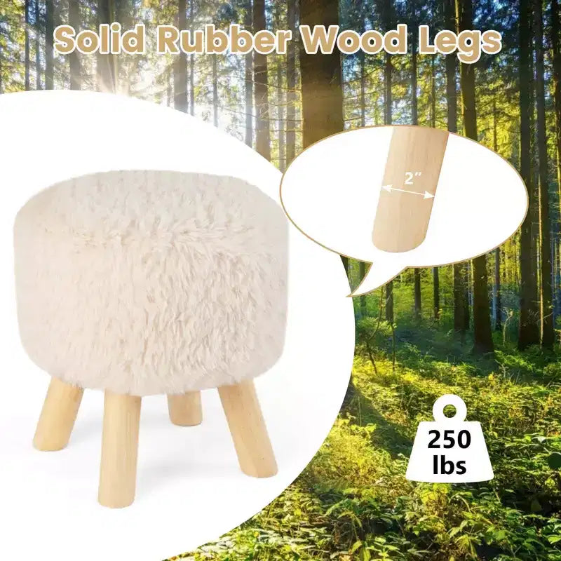 Poggiapiedi rotondo pouf in ecopelle imbottito con seduta imbottita bianco