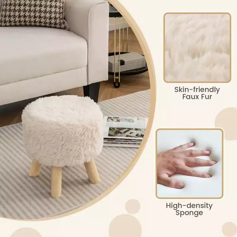 Poggiapiedi rotondo pouf in ecopelle imbottito con seduta imbottita bianco
