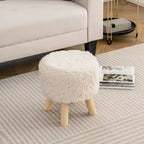Poggiapiedi rotondo pouf in ecopelle imbottito con seduta imbottita bianco