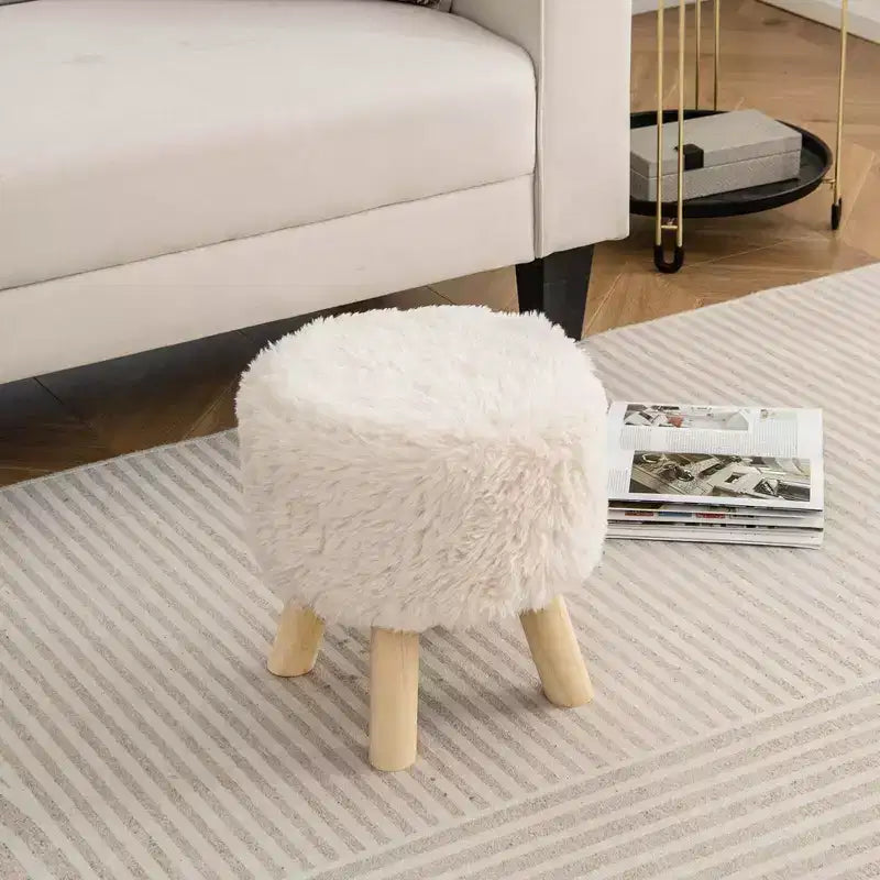 Poggiapiedi rotondo pouf in ecopelle imbottito con seduta imbottita bianco