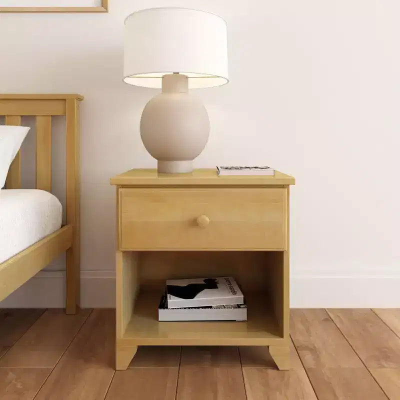 Comodino in legno massello con 1 cassetto per camera da letto