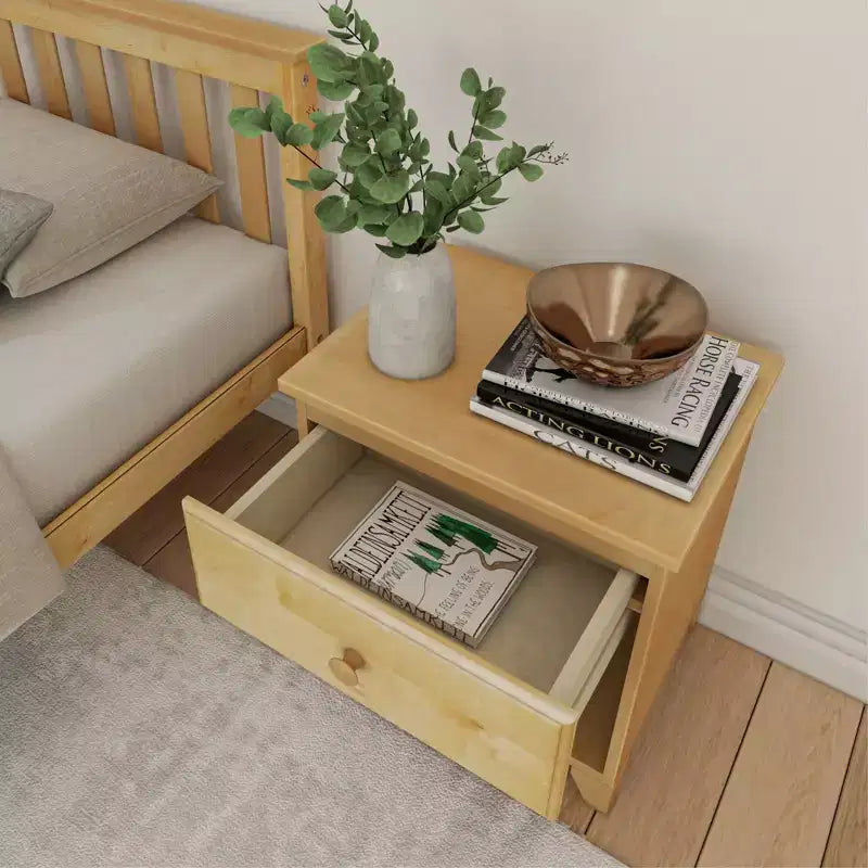 Comodino in legno massello con 1 cassetto per camera da letto