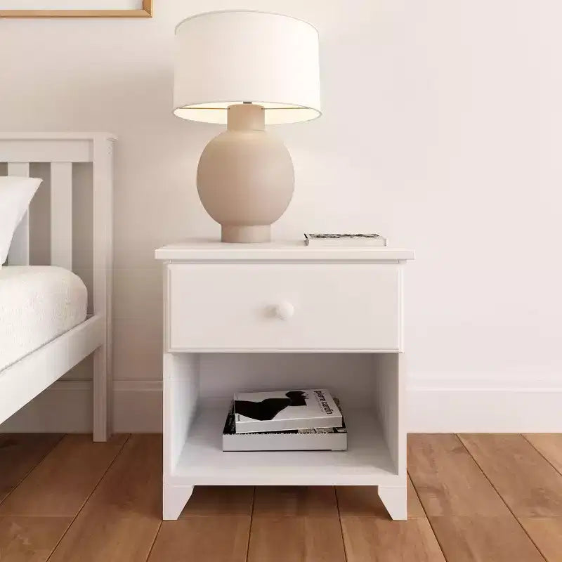 Comodino in legno massello con 1 cassetto per camera da letto