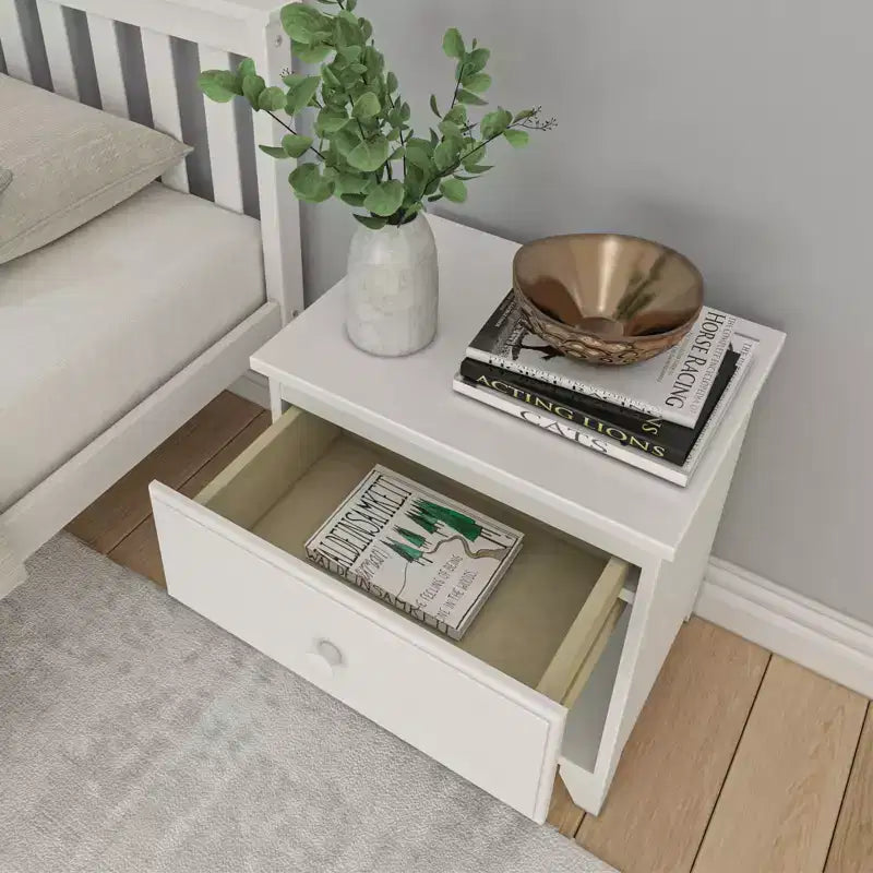 Comodino in legno massello con 1 cassetto per camera da letto