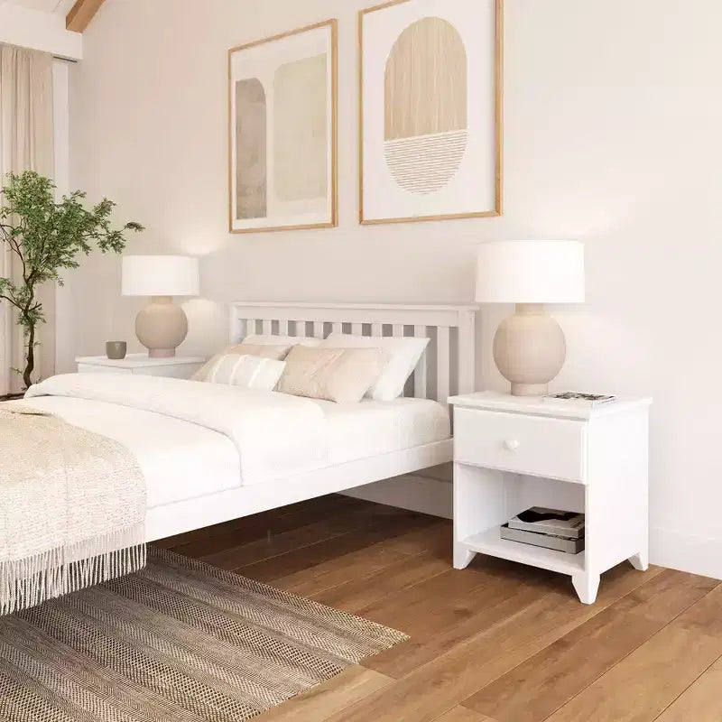 Comodino in legno massello con 1 cassetto per camera da letto