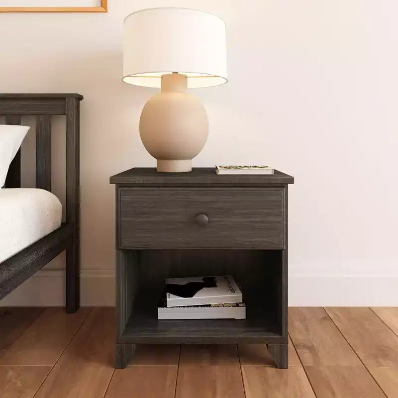 Comodino in legno massello con 1 cassetto per camera da letto