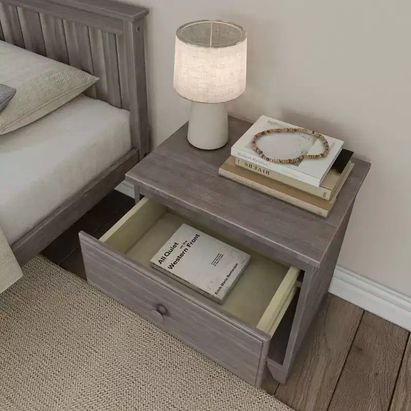 Comodino in legno massello con 1 cassetto per camera da letto