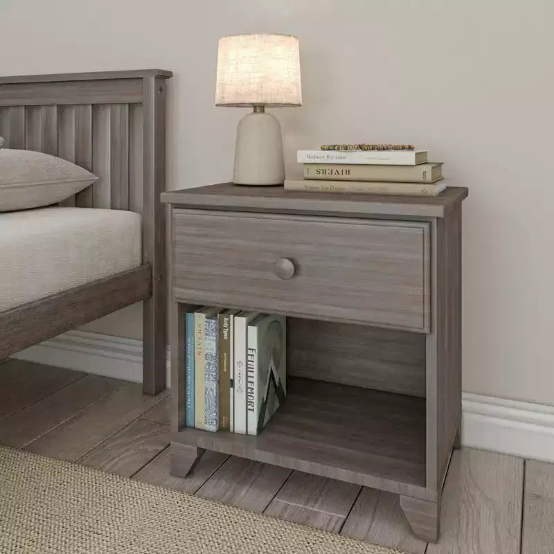 Comodino in legno massello con 1 cassetto per camera da letto