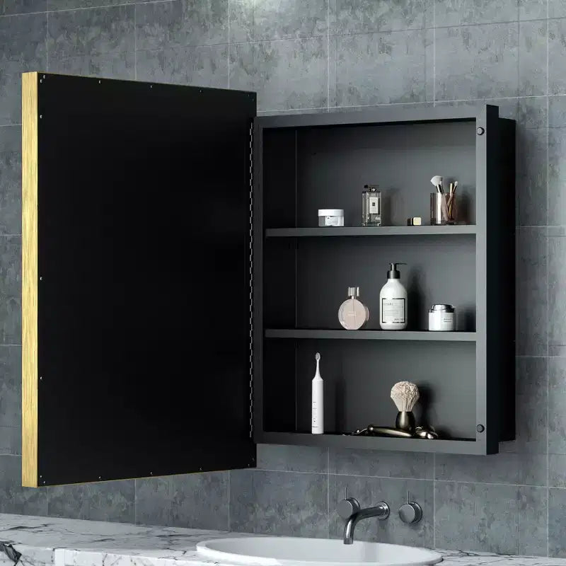 Armadietto dei medicinali rettangolare a incasso/superficie con specchio, cornice in metallo, 21 pollici L x 27 pollici A